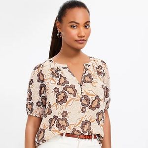 EUC Loft Puff Sleeve Henley Blouse - XL